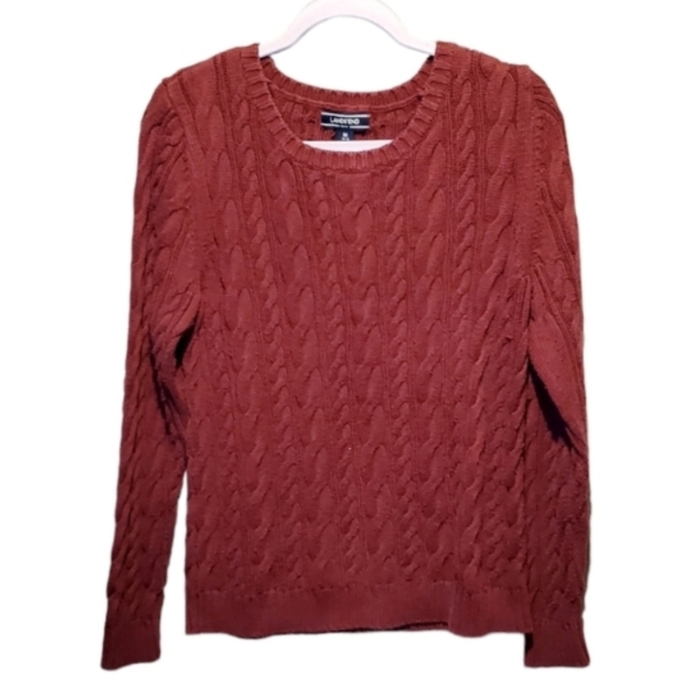Womens Lands End Cotton Burgundy Cardigan Sweater Long‎ Sleeve Size Medium